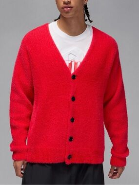 NWT $120 Nike Jordan Jayson Tatum Men's Fuzzy Cardigan Red Large